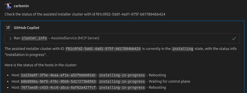 Example prompt asking about a cluster