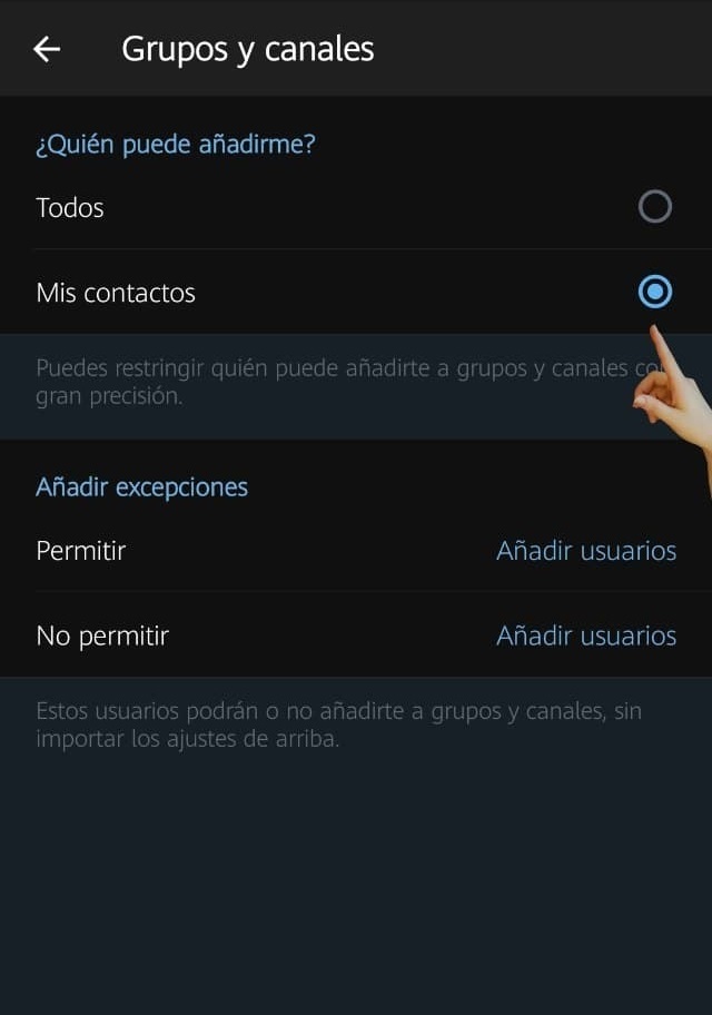Telegram Allow adding to groups Settings