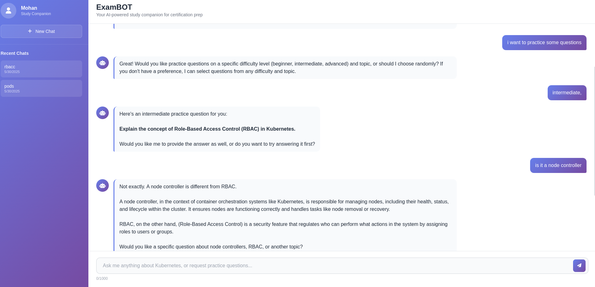Bot giving practicing question to the user