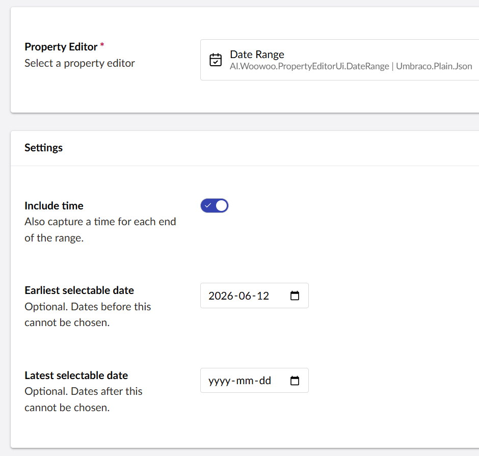 Data type settings
