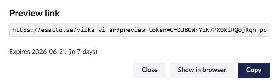 Preview link modal