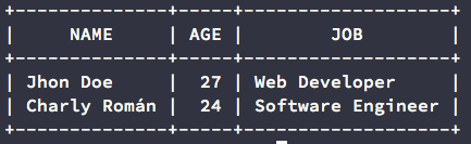 json2table screenshot