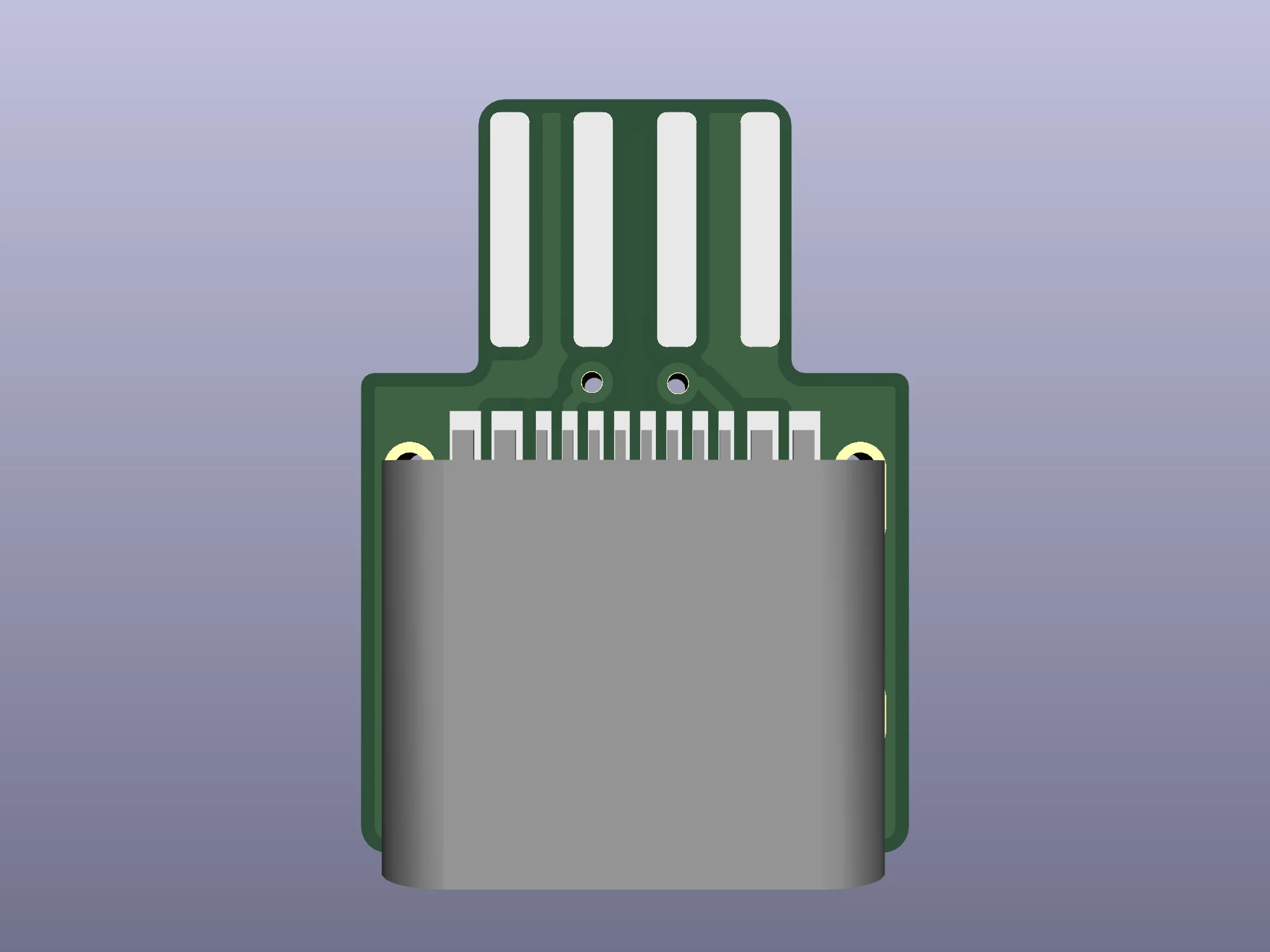 KiCAD render of the top of the board Top of the board