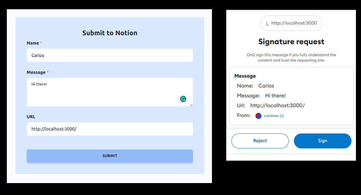 Form + EIP-712 signature