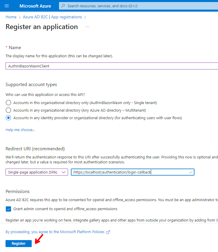 Registration settings