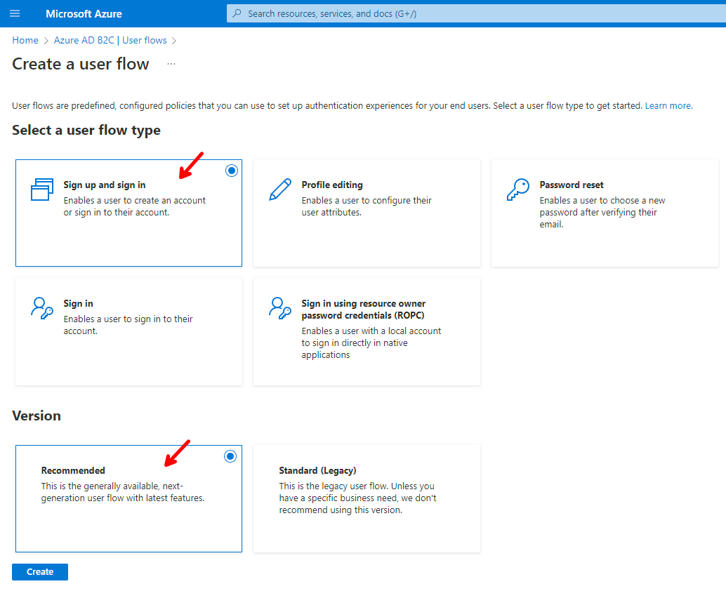 Create a user flow