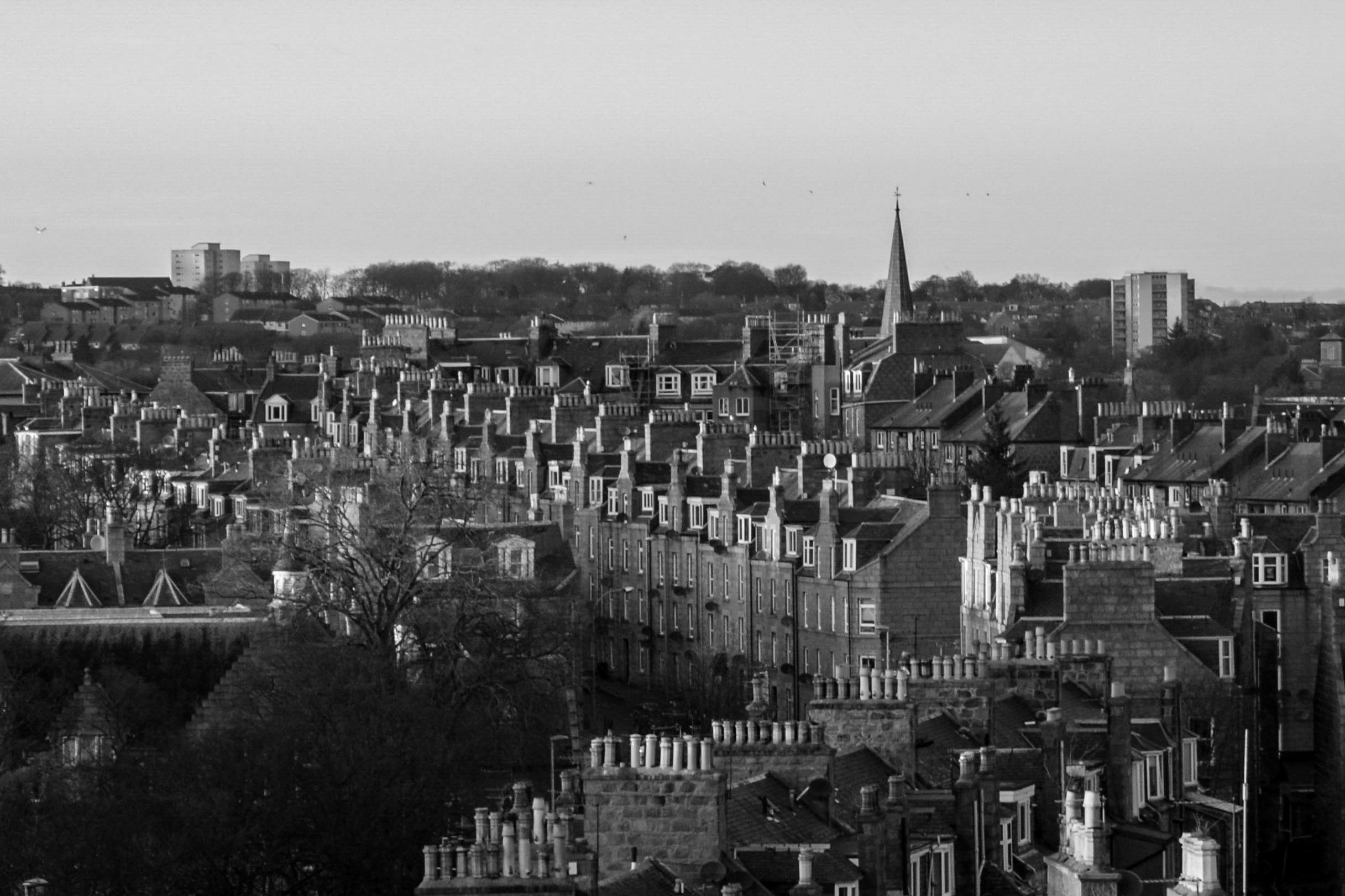 A view across Aberdeen with a diagonal row of houses