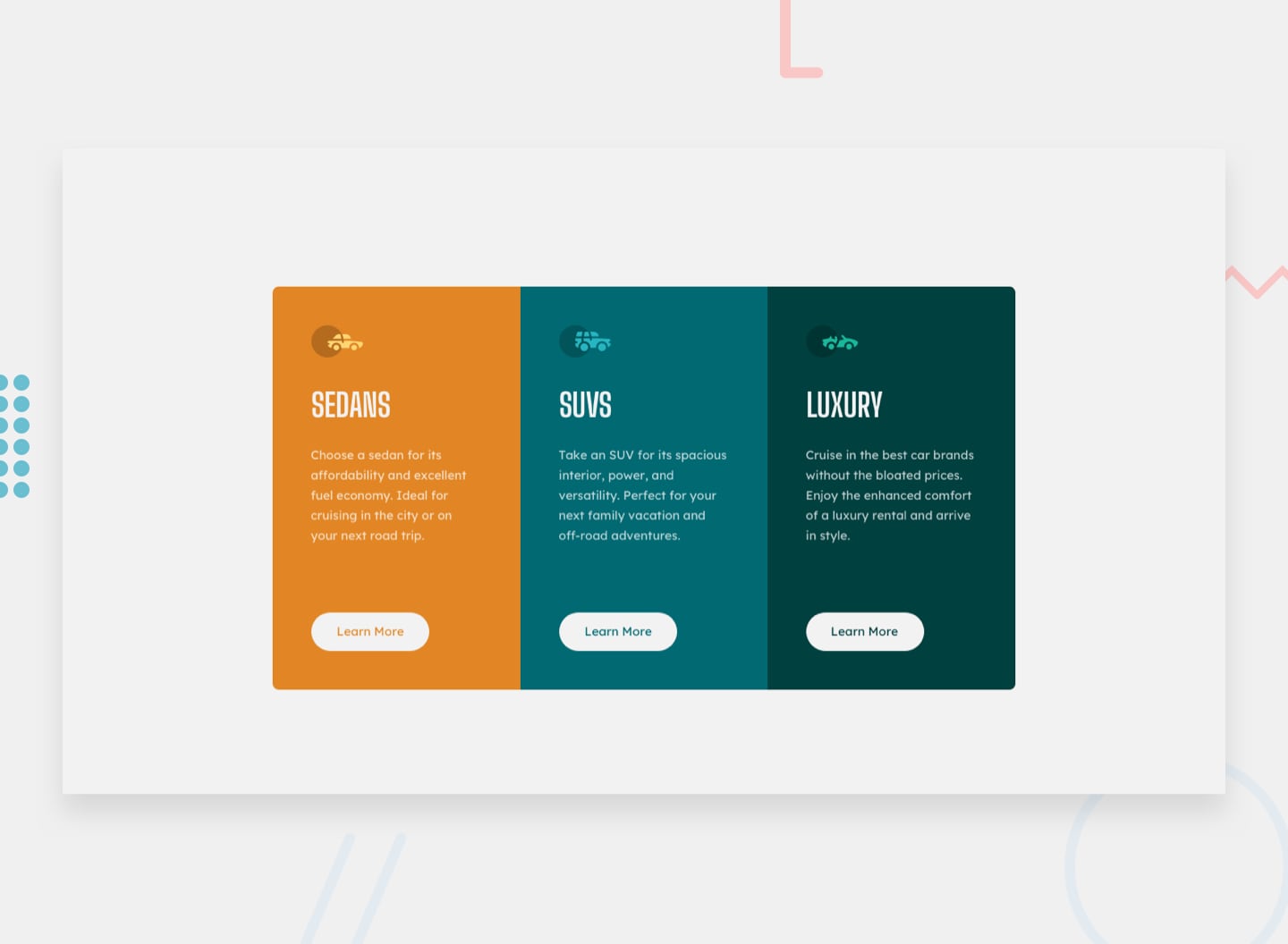 Design preview for the 3-column preview card component coding challenge