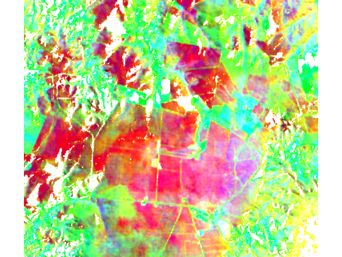 AlphaEarth embedding false-color composite