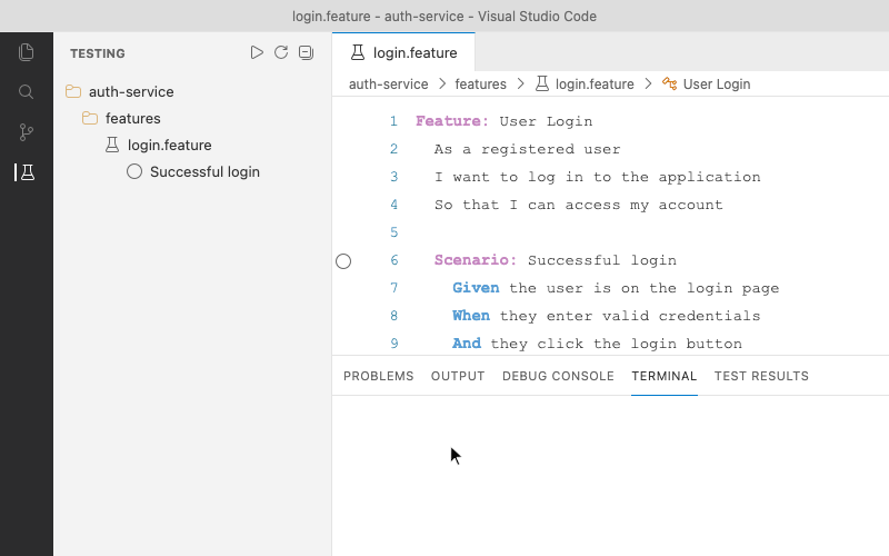 Run a Behave scenario from Test Explorer