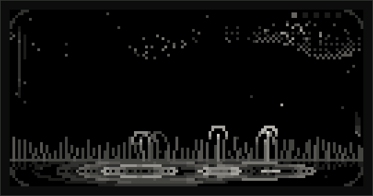 terrarium: rain falling on a meadow, a pond, clouds and an aurora, inside the glass of a jar