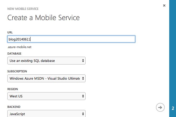 Create new mobile service