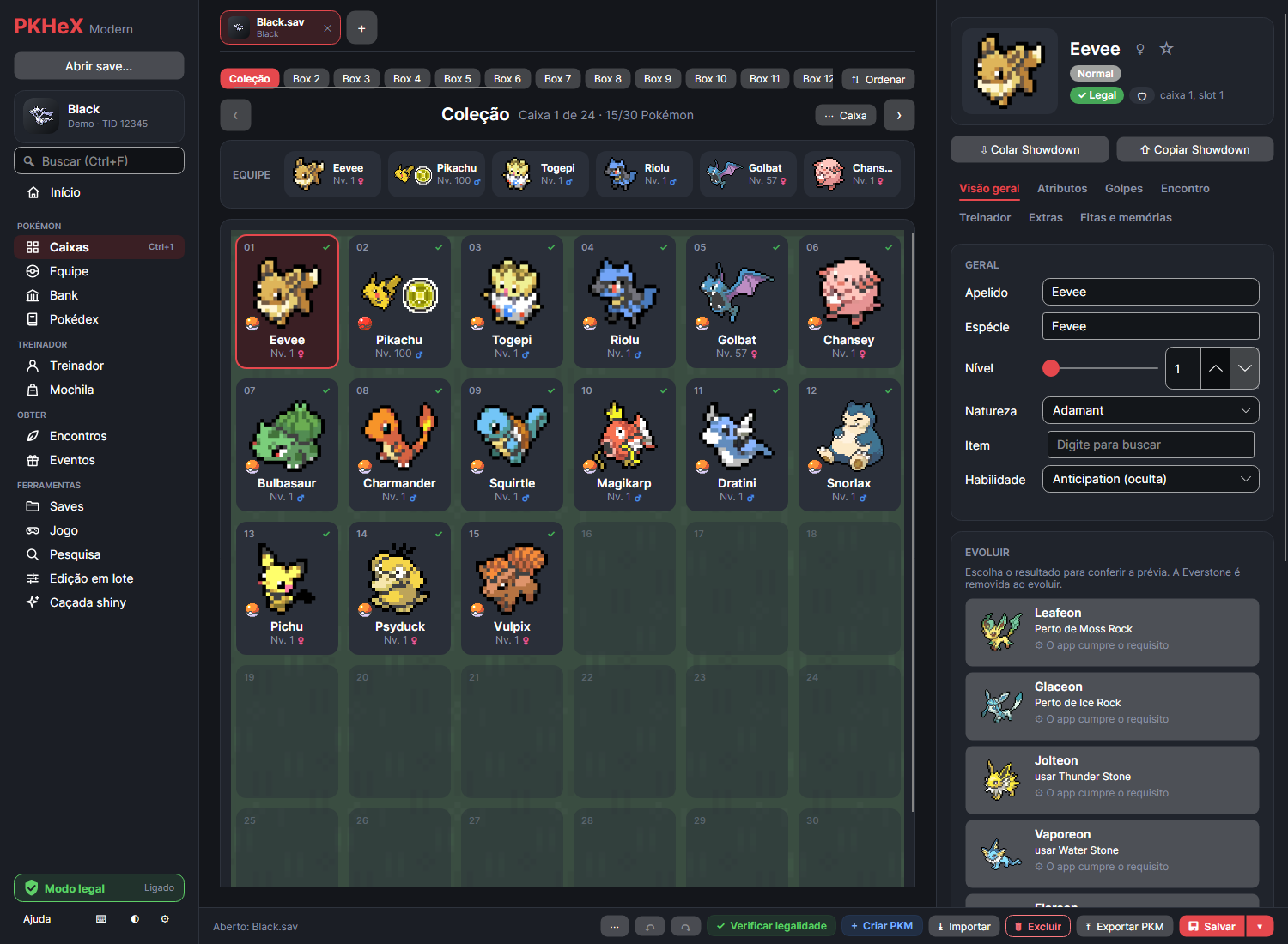 Caixas, equipe e editor do PKHeX Modern
