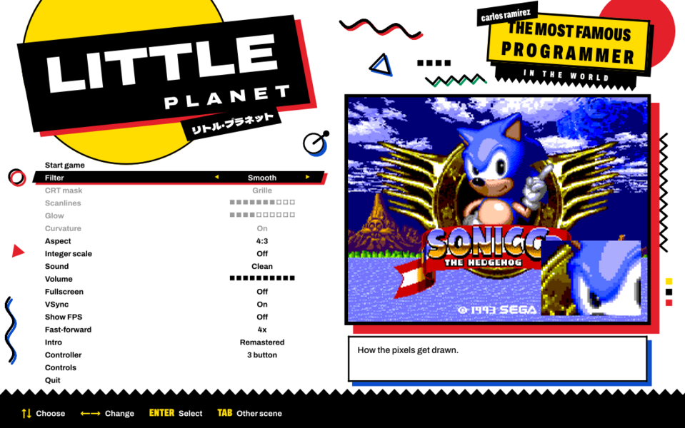 The setup menu