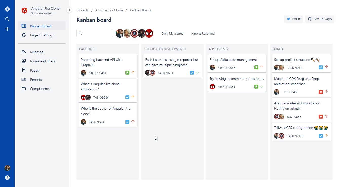 Jira clone built with Angular 9 and Akita