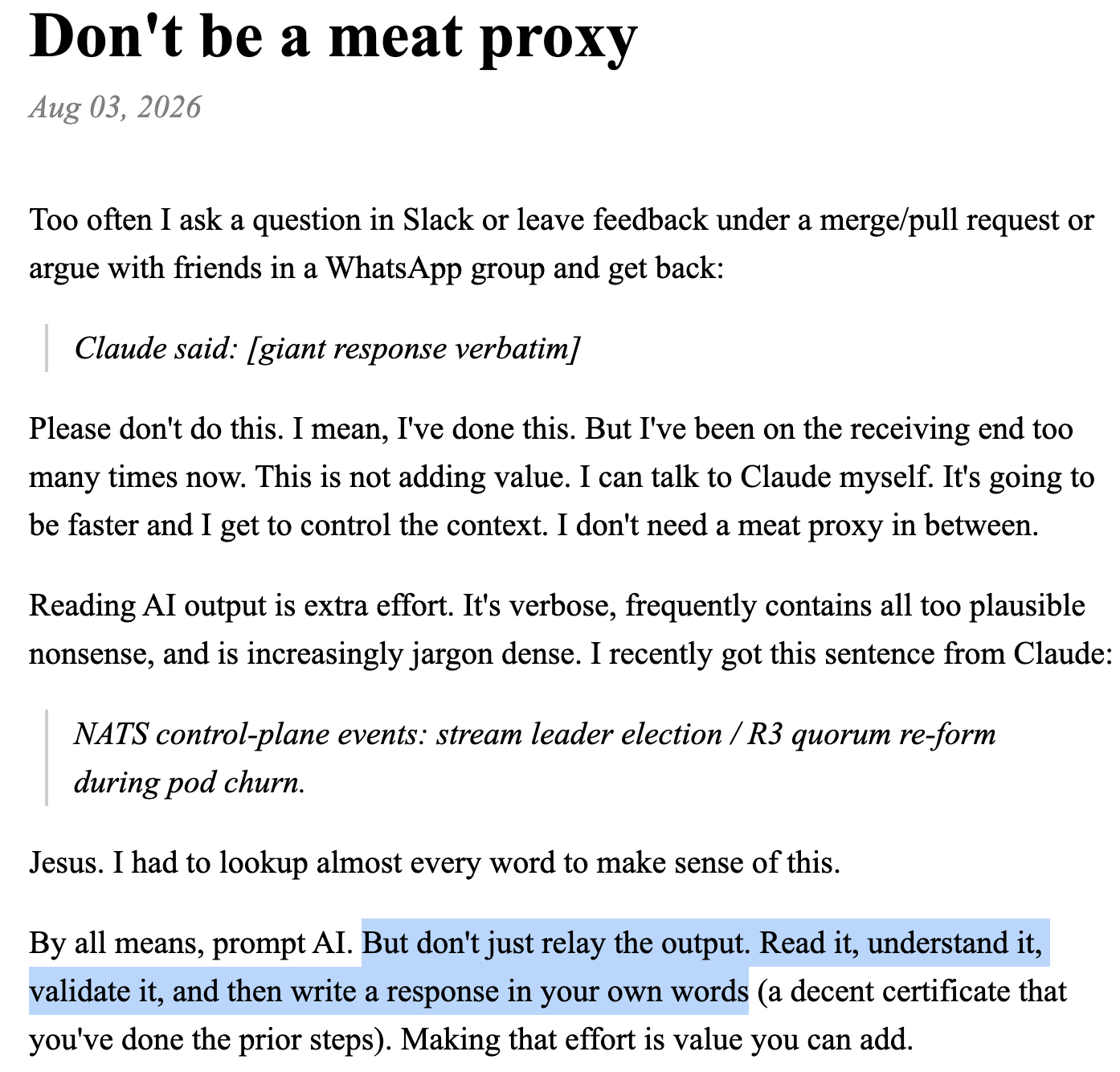 Don't be a meat proxy