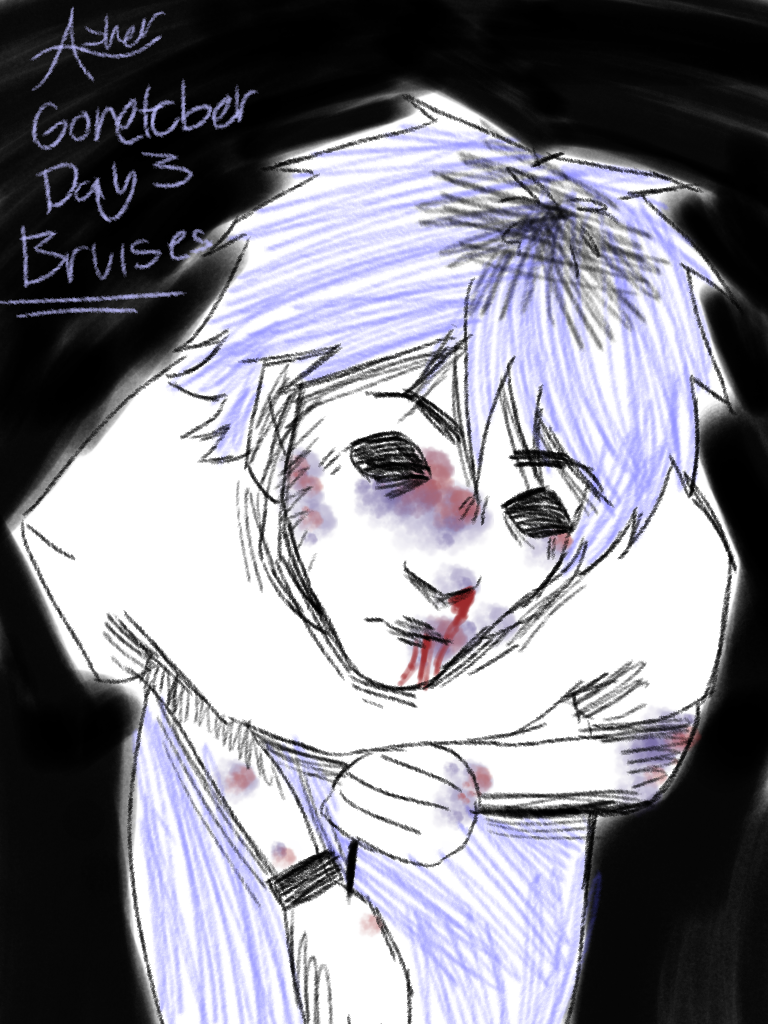 clockwork's goretober ar of 2d with a bunch of bruises and some blood