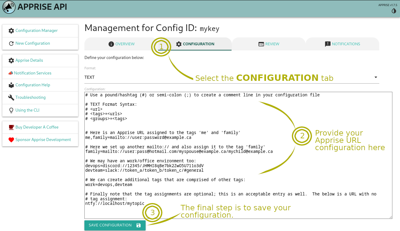 Screenshot of GUI - Configuration