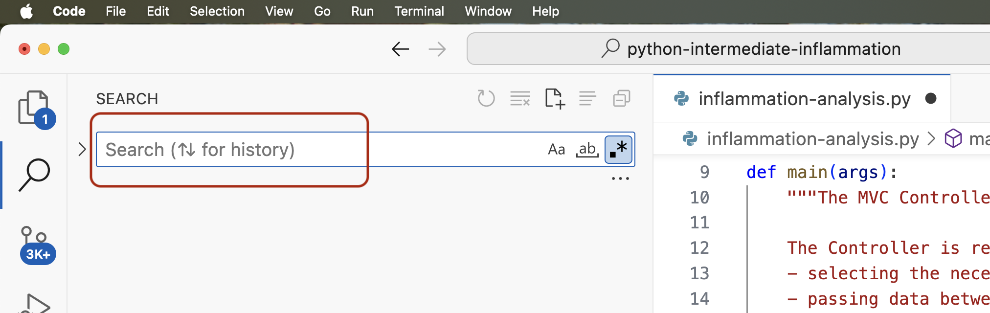 Search for a string functionality in VS Code