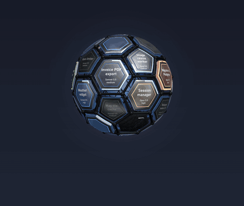 Theseus: the sphere turning through its modes, the tile view, and two sessions being replaced
