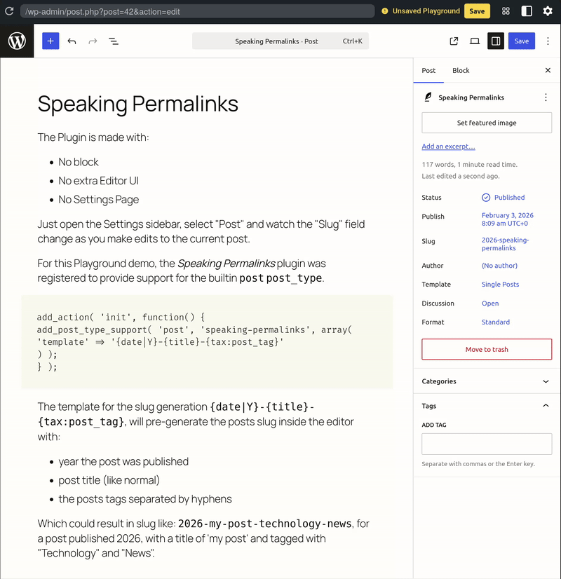 The plugin in use inside the WordPress post editor.