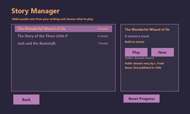 QuillGrid Notebook story manager screenshot