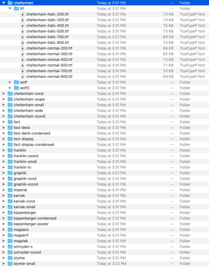 fonts directory structure screenshot