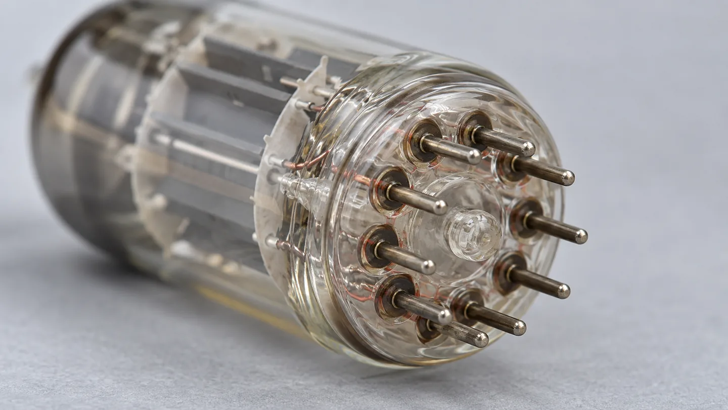 Nine-pin vacuum tube base shown close-up