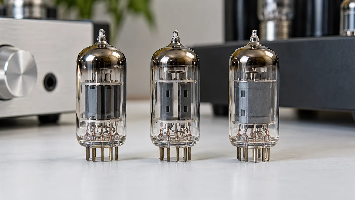 Several small nine-pin preamp tubes standing together