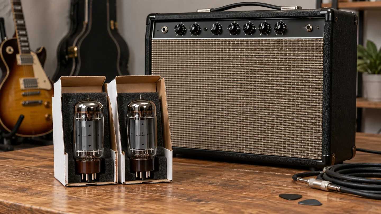 Replacement power tubes beside a disconnected amplifier