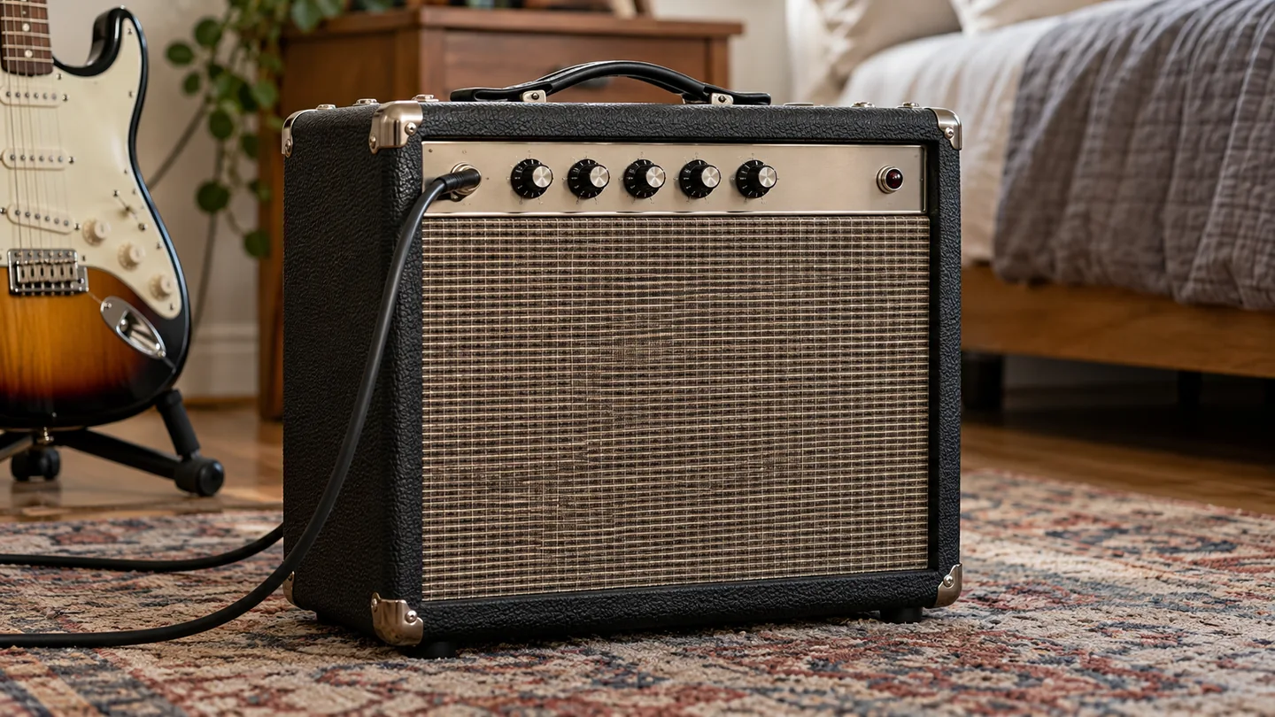 Exterior control panel of a compact tube guitar amplifier