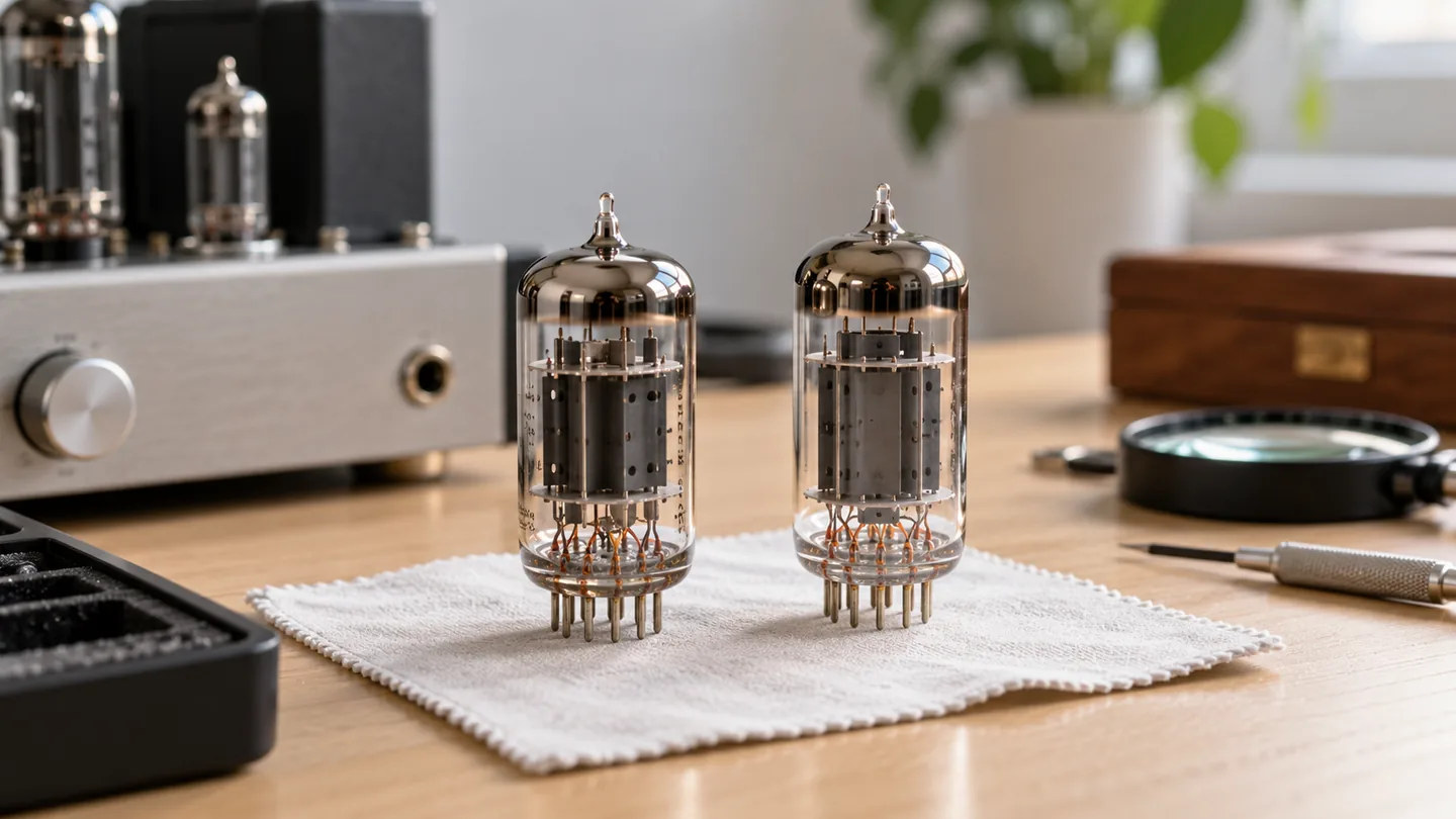 Two vacuum tubes under neutral inspection lighting