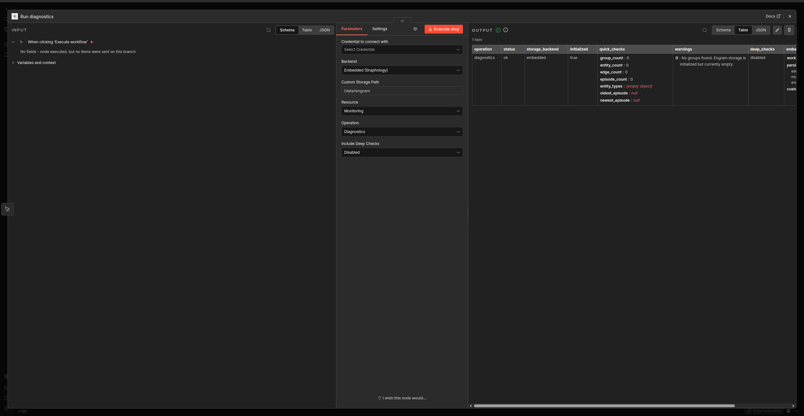 Engram Admin diagnostics output