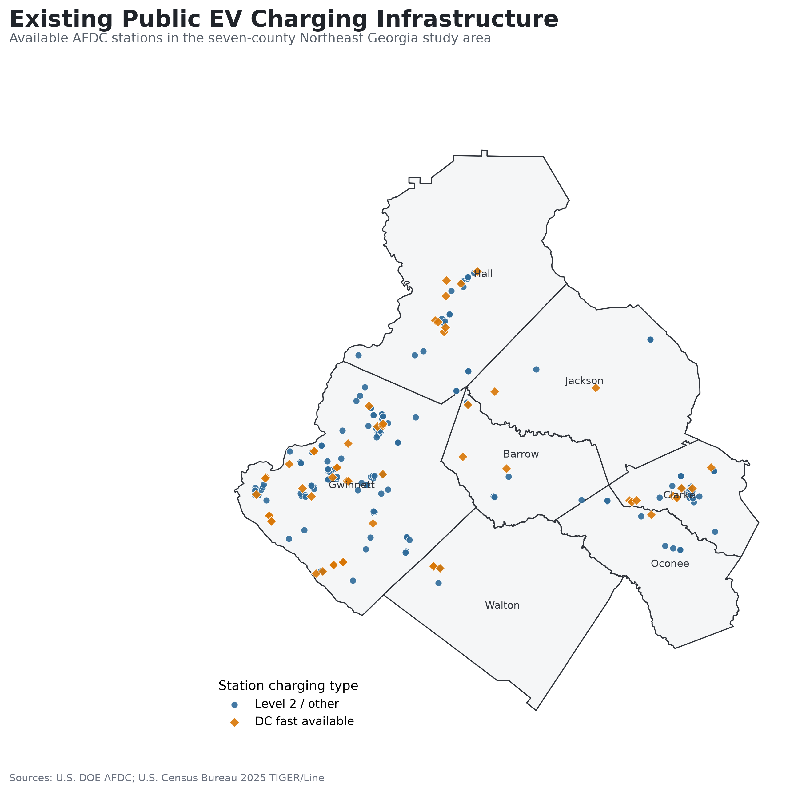 Existing public EV charging infrastructure