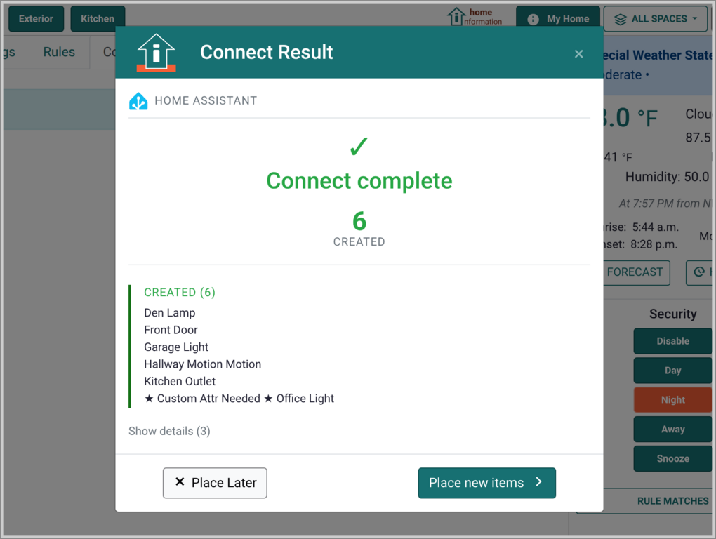 Connector result dialog