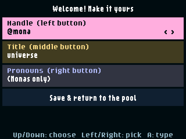 Setup screen