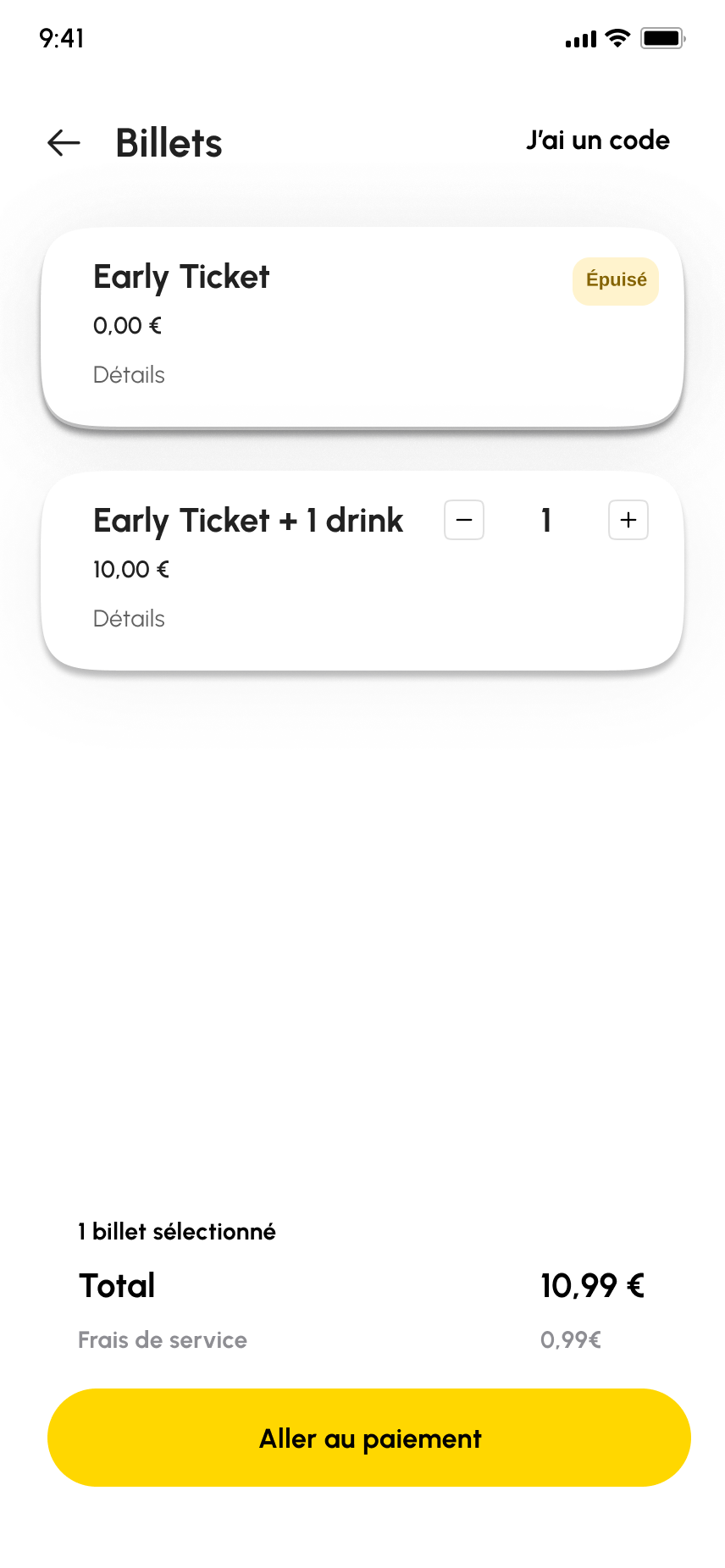 Wazzup ticket selection and quantity choice