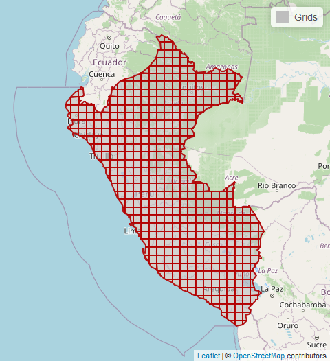 Grid cells sobre territorio peruano