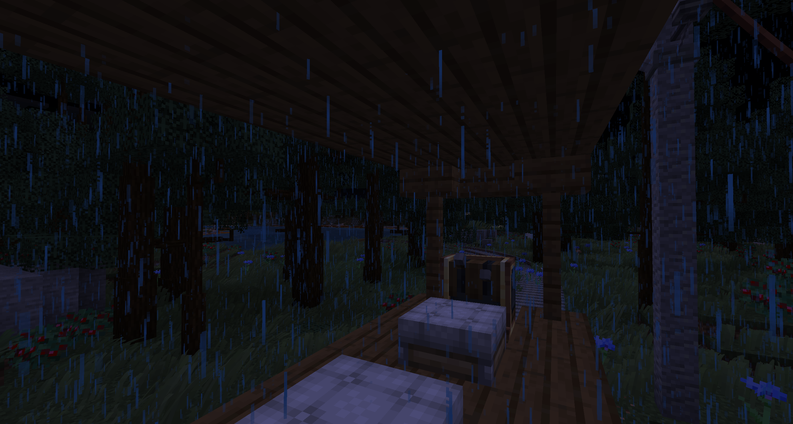 Rain passing through the roof of a Create contraption