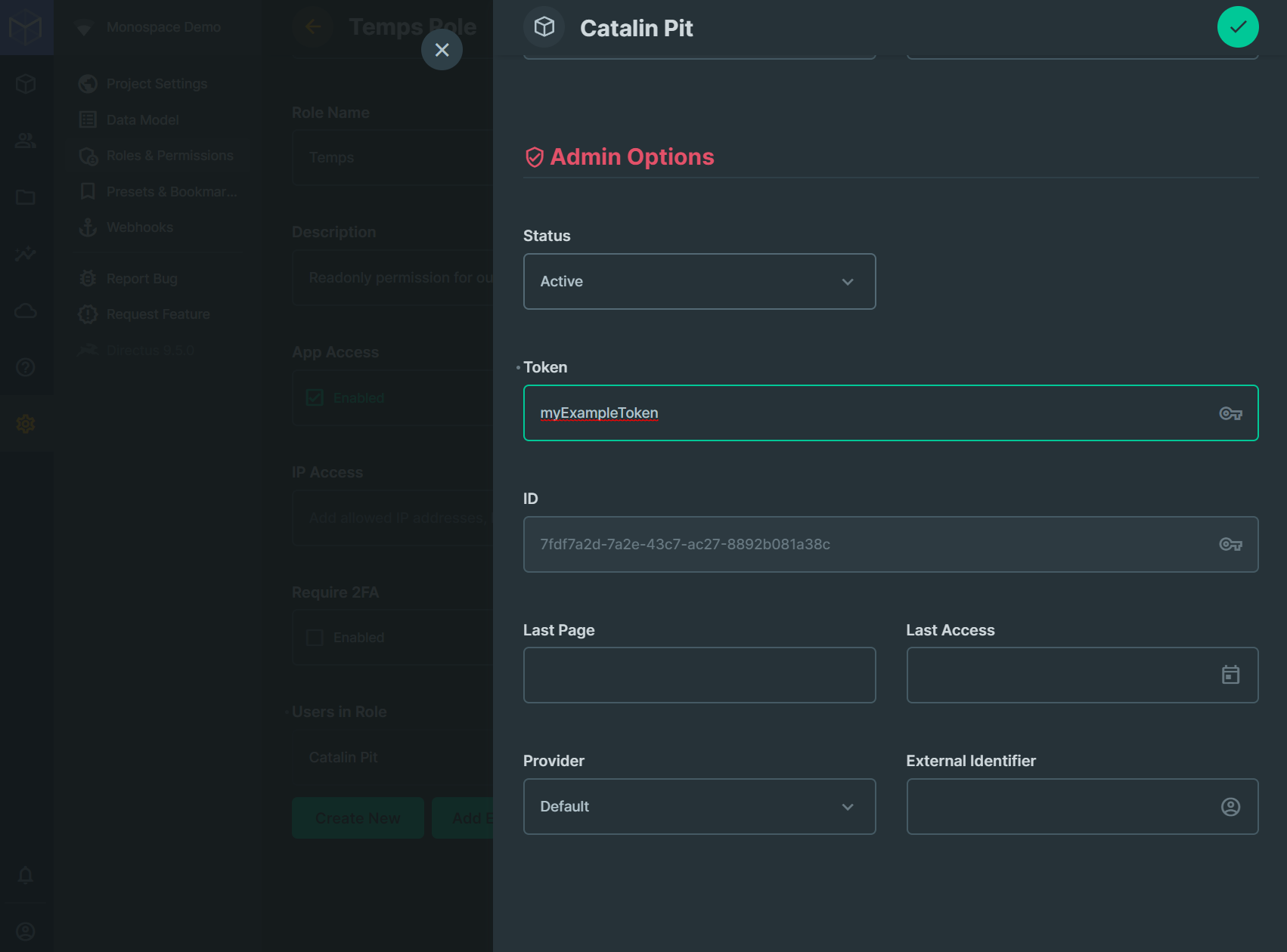 Directus User Static Token