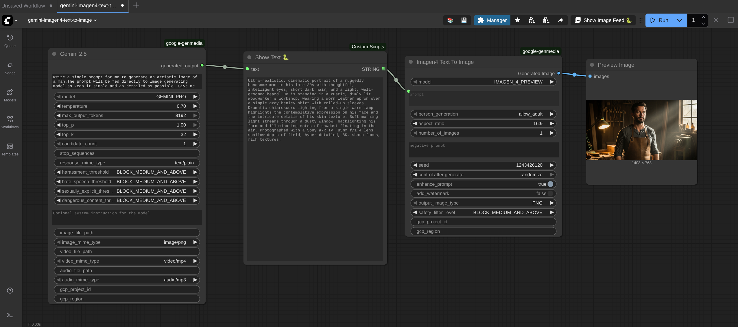 Sample workflow using Gemini node