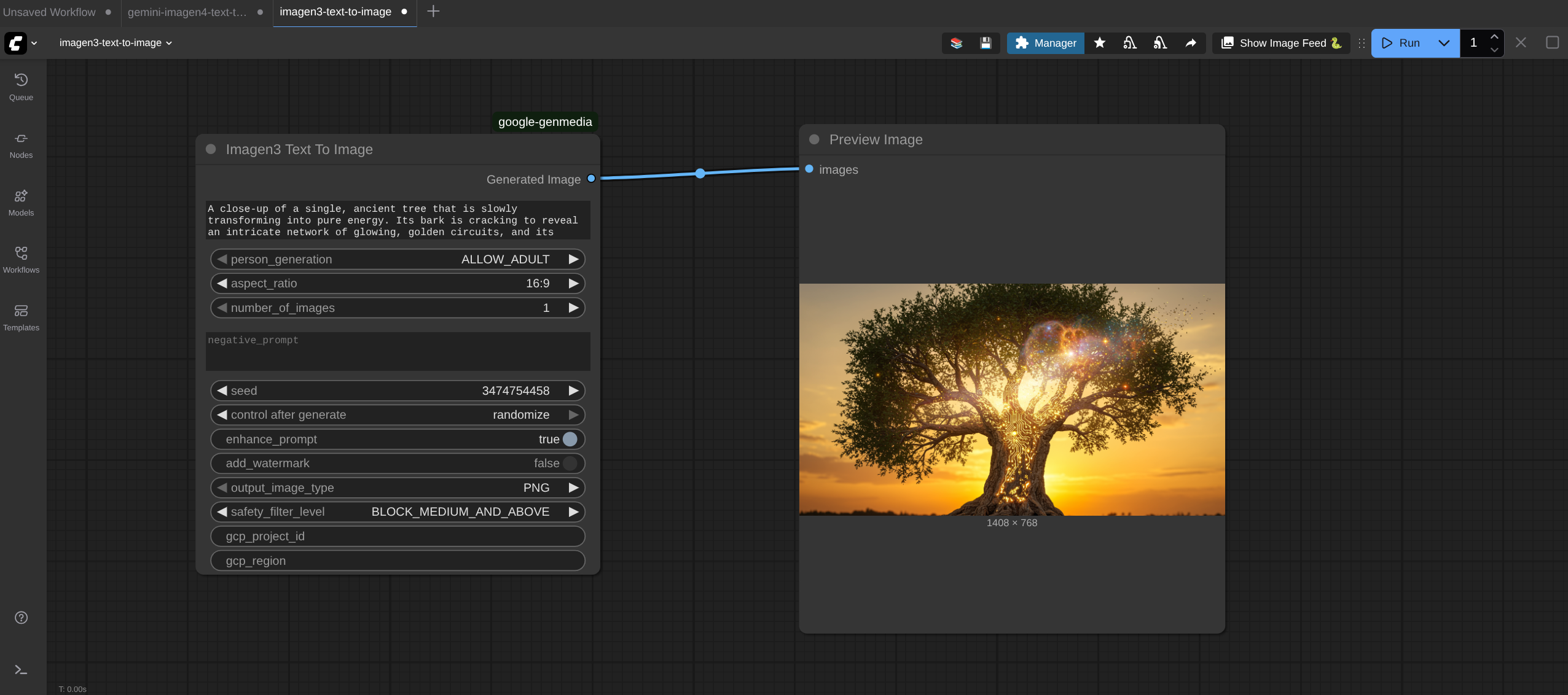 Sample workflow using Imagen3 node