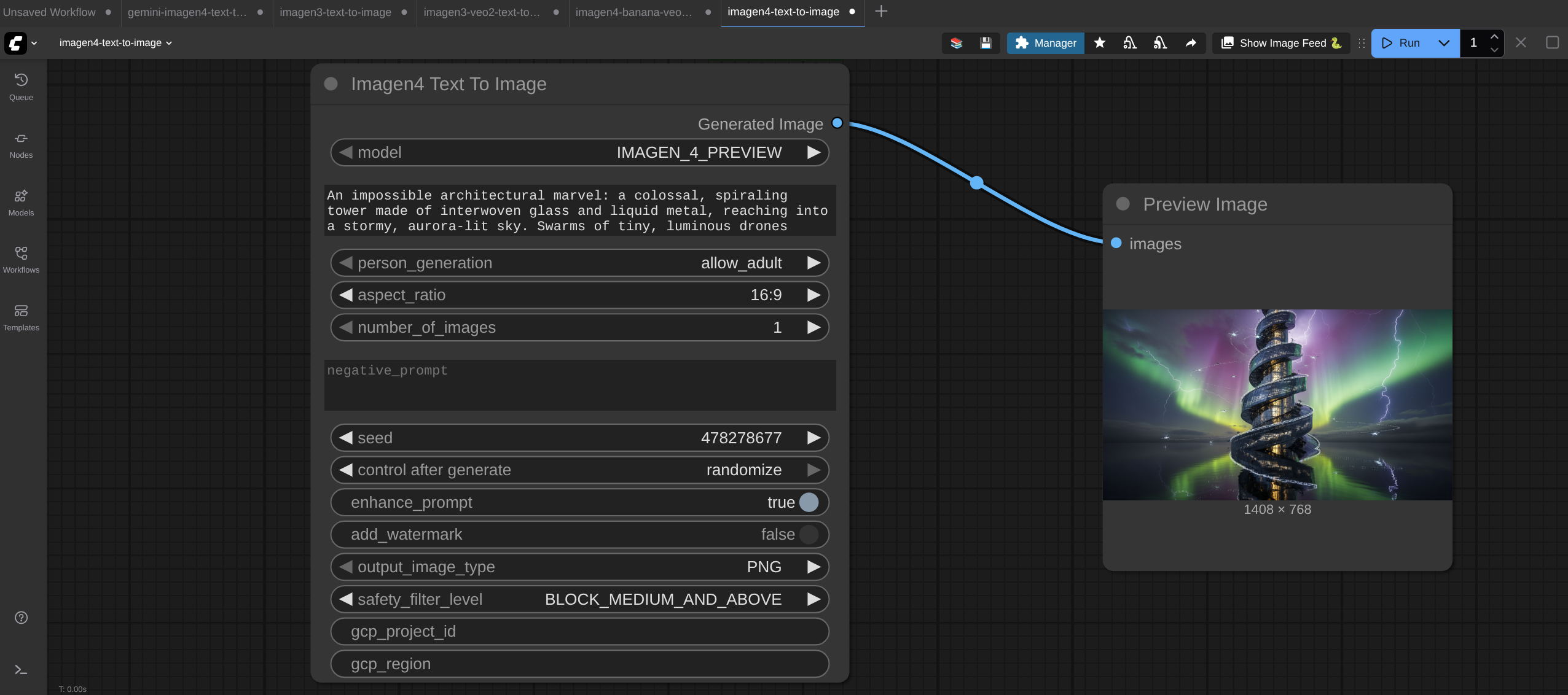 Sample workflow using Imagen4 node