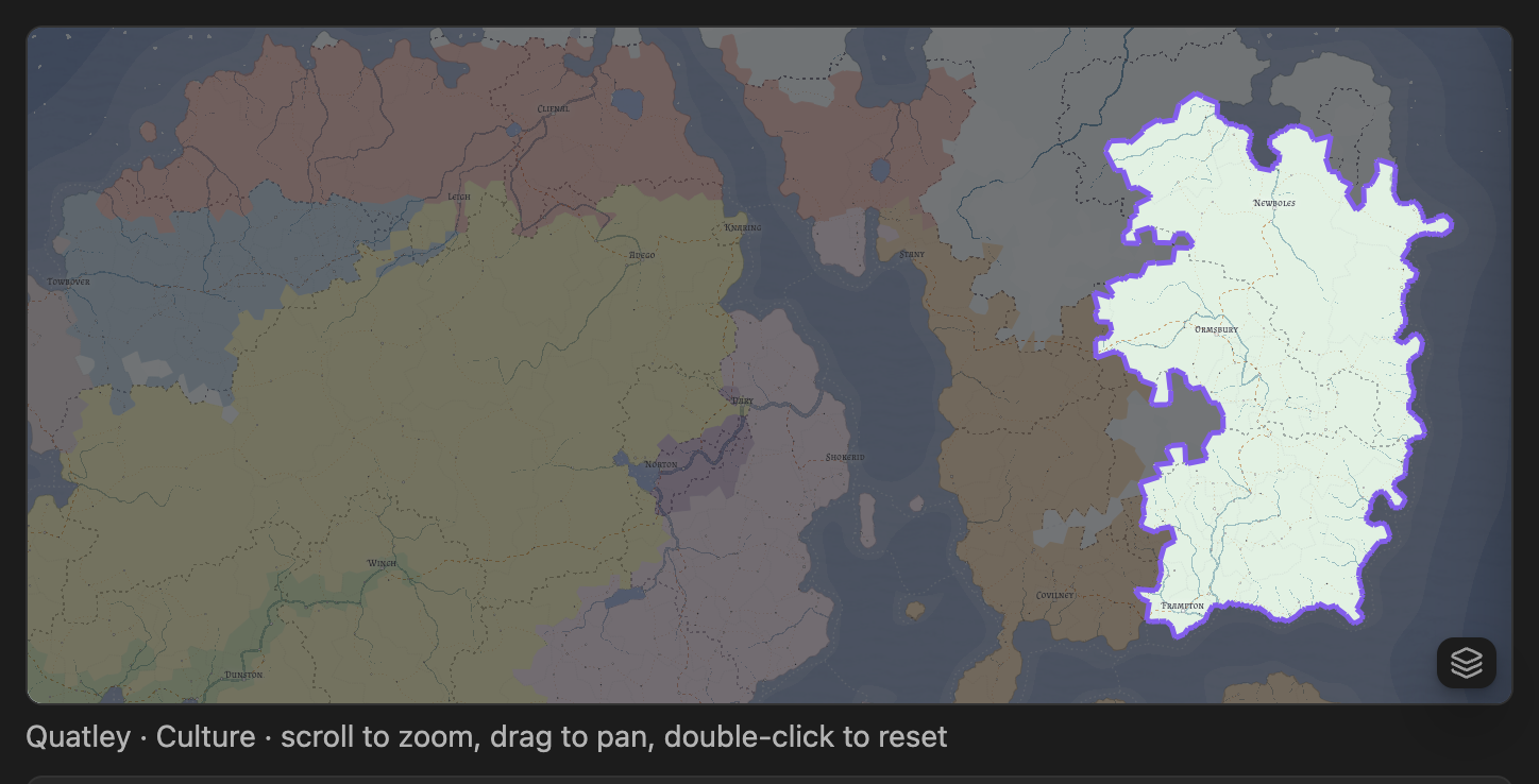 Mini-map of the culture Quatley, with the map's cultures filled in their FMG colors