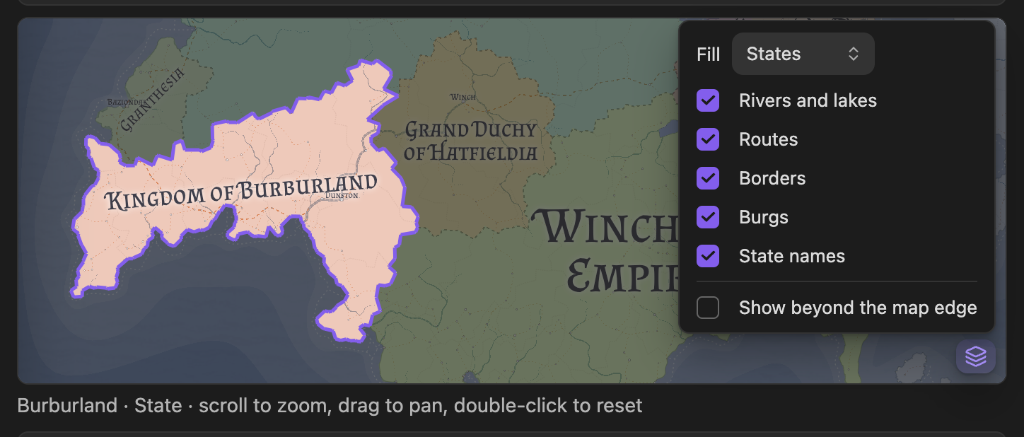 The layers panel open on Burburland's mini-map