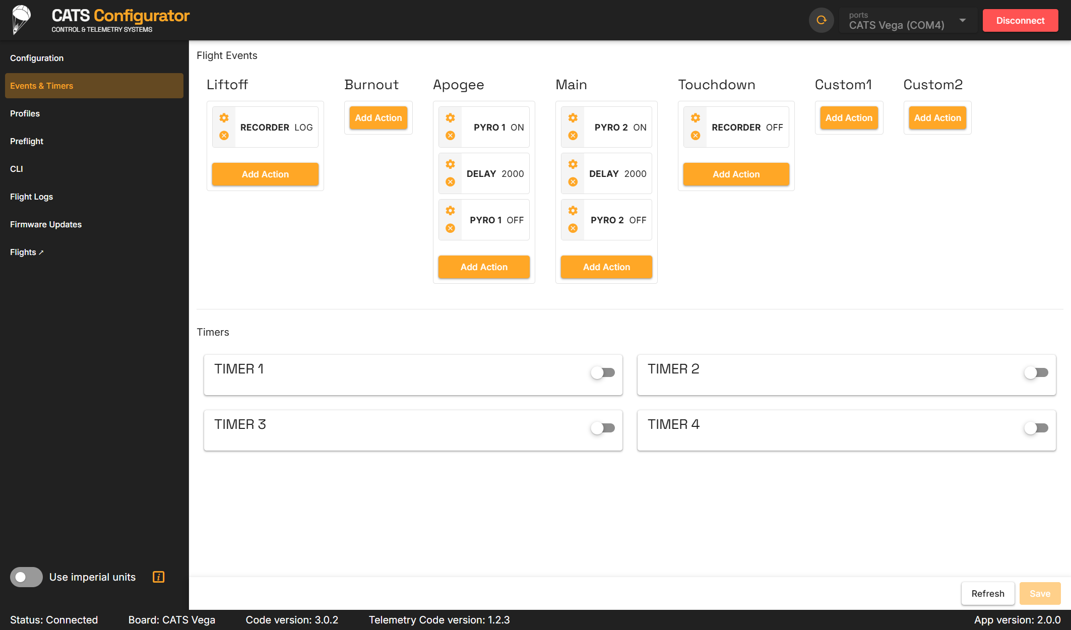 Configurator Events and Timers page