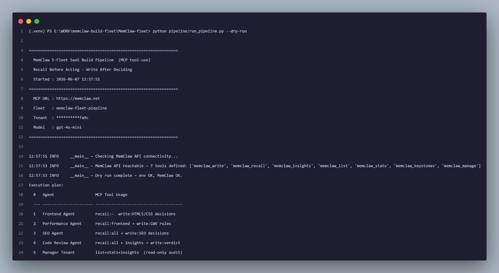 dry-run output