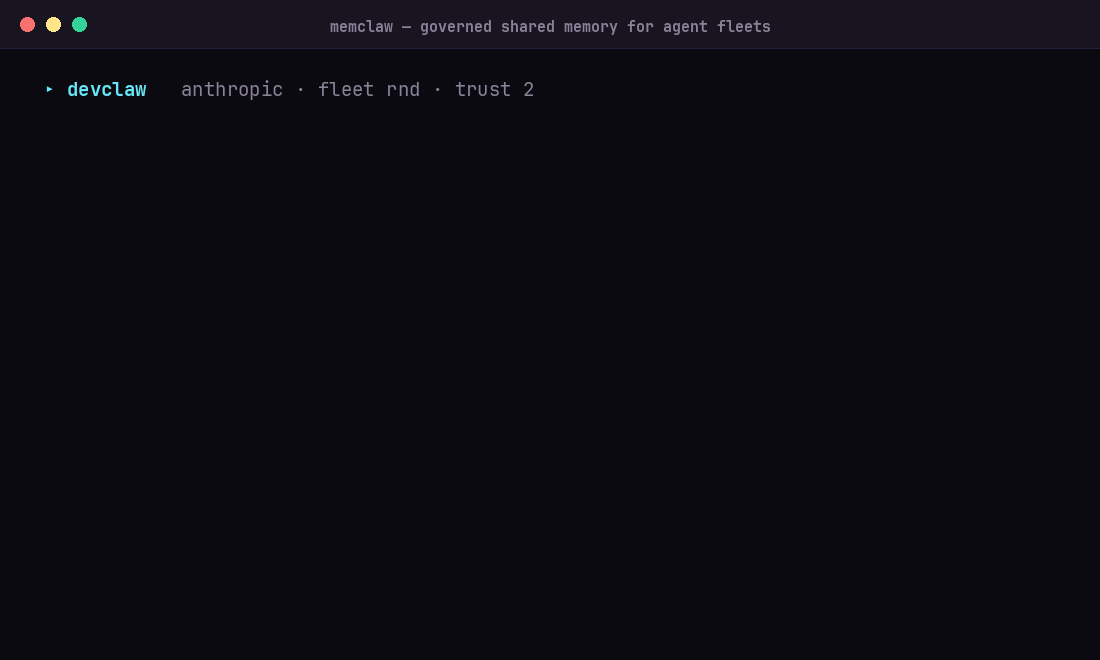 MemClaw demo — write, recall, and governed cross-fleet memory in action