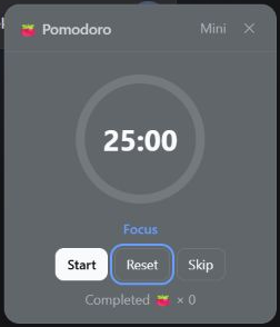 Pomodoro floating panel in the dark theme