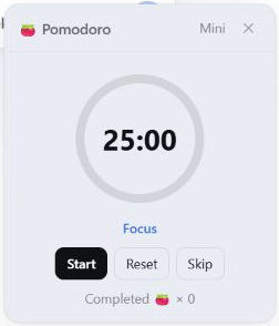 Pomodoro floating panel in the light theme